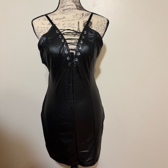 Fashion Nova Dresses & Skirts - "Laced Up" Black PU Leather Mini Dress